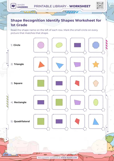 Shape Recognition Identify Shapes Worksheet for 1st Grade