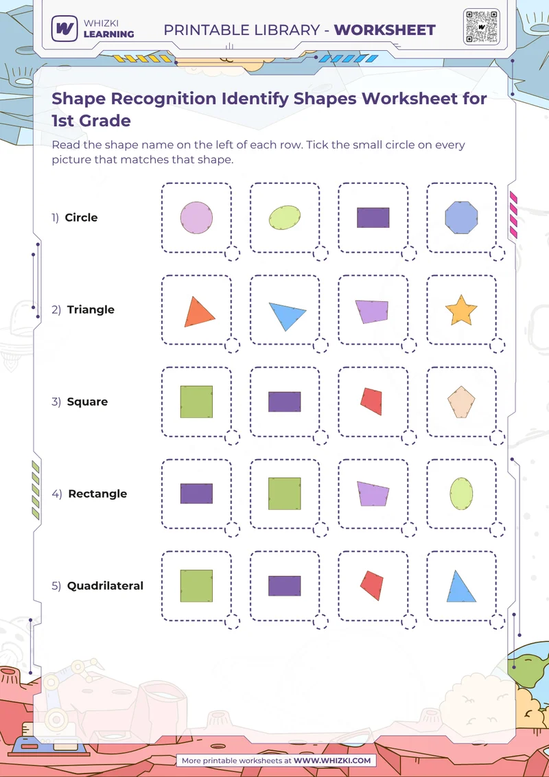 Shape Recognition Identify Shapes Worksheet for 1st Grade