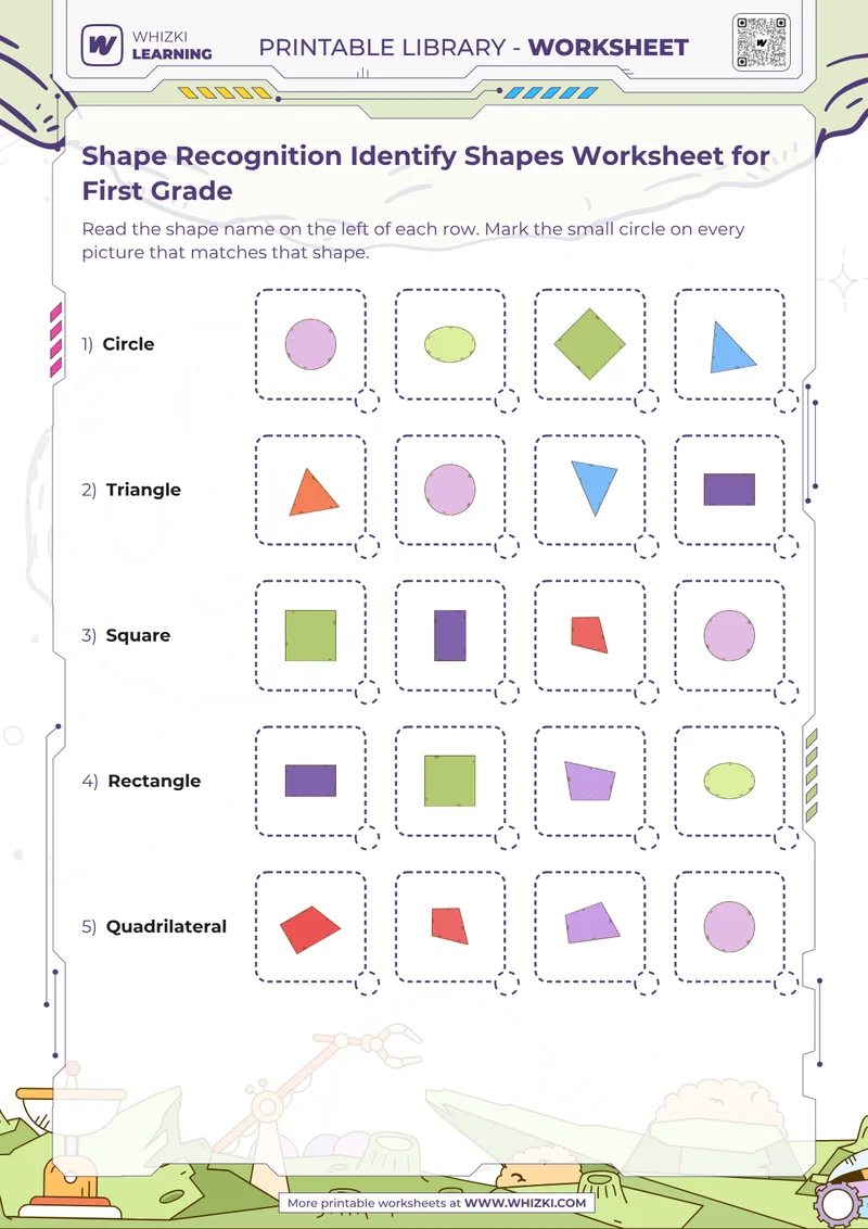 Shape Recognition Identify Shapes Worksheet for First Grade