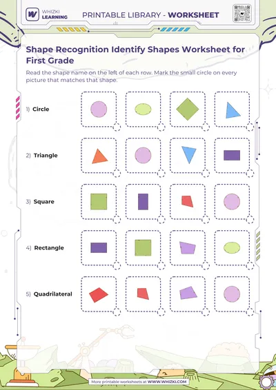 Shape Recognition Identify Shapes Worksheet for First Grade