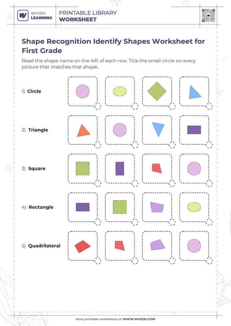 Shape Recognition Identify Shapes Worksheet for First Grade