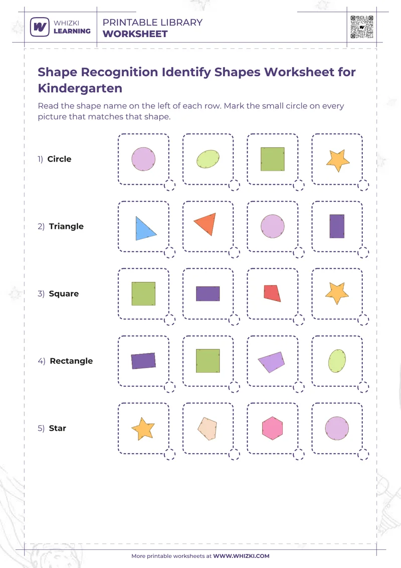 Shape Recognition Identify Shapes Worksheet for Kindergarten