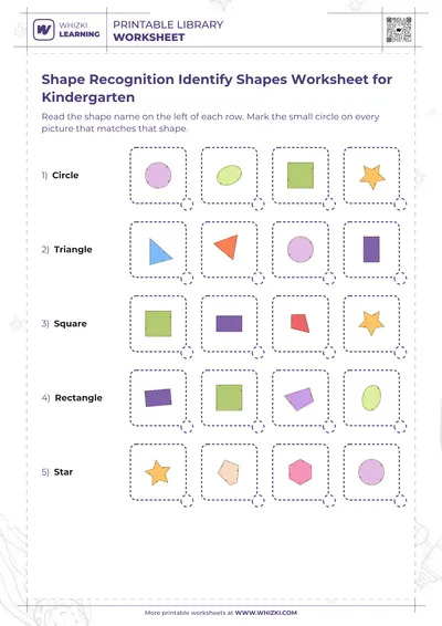 Shape Recognition Identify Shapes Worksheet for Kindergarten