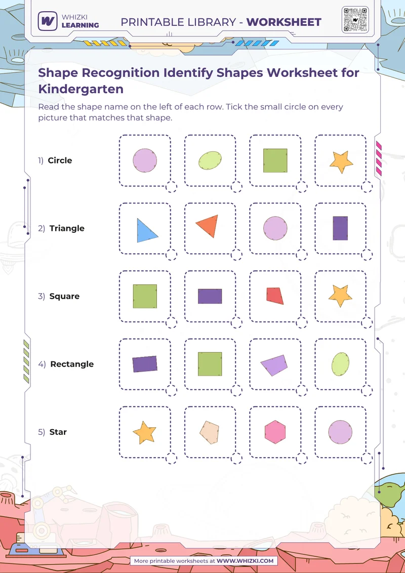 Shape Recognition Identify Shapes Worksheet for Kindergarten