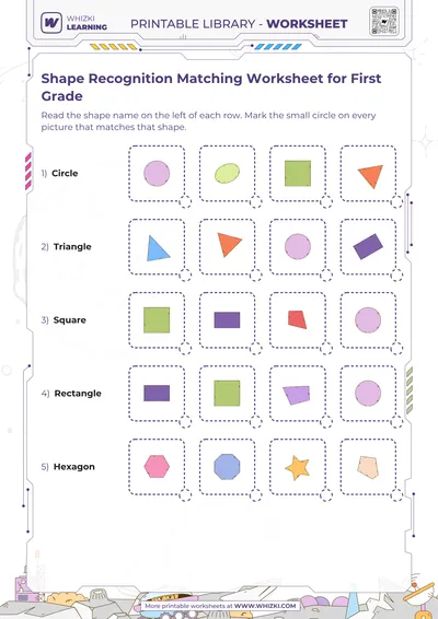 Shape Recognition Matching Worksheet for First Grade