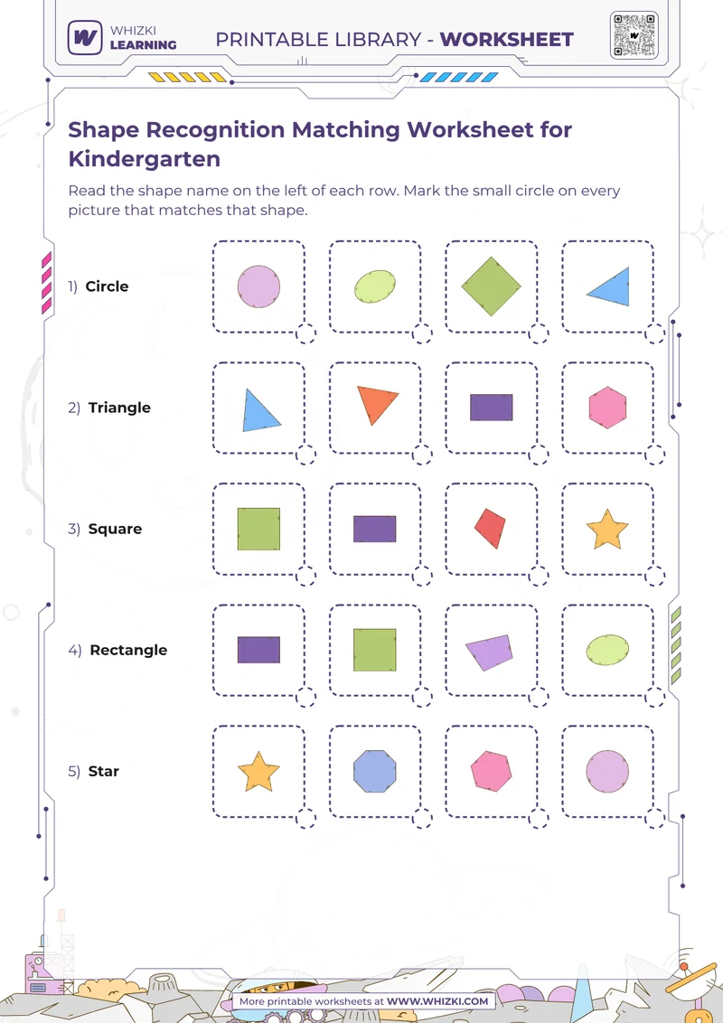 Shape Recognition Matching Worksheet for Kindergarten