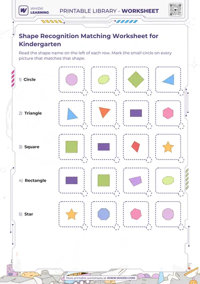 Shape Recognition Matching Worksheet for Kindergarten