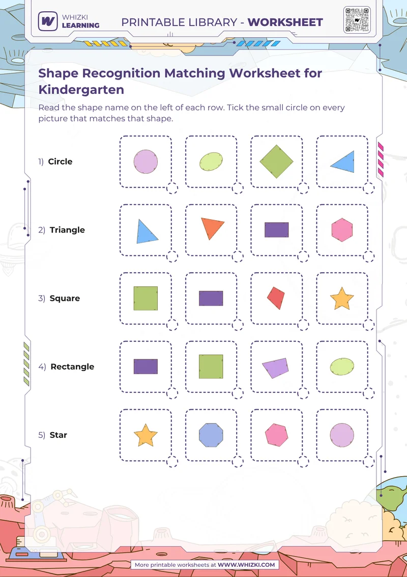 Shape Recognition Matching Worksheet for Kindergarten