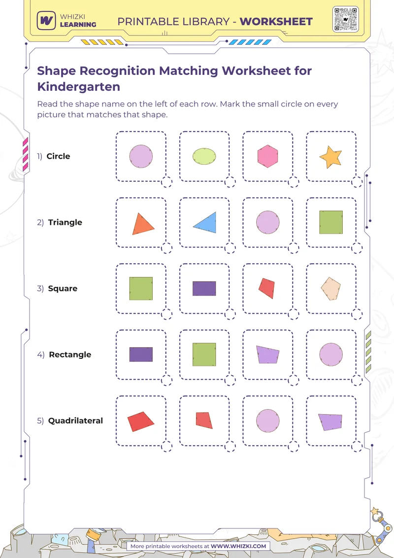 Shape Recognition Matching Worksheet for Kindergarten