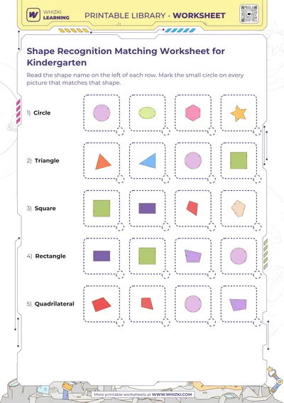 Shape Recognition Matching Worksheet for Kindergarten