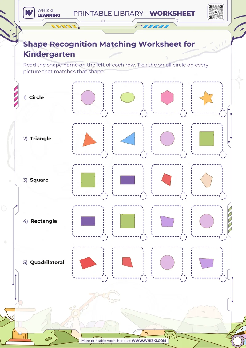 Shape Recognition Matching Worksheet for Kindergarten