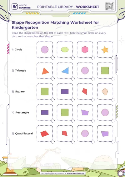 Shape Recognition Matching Worksheet for Kindergarten