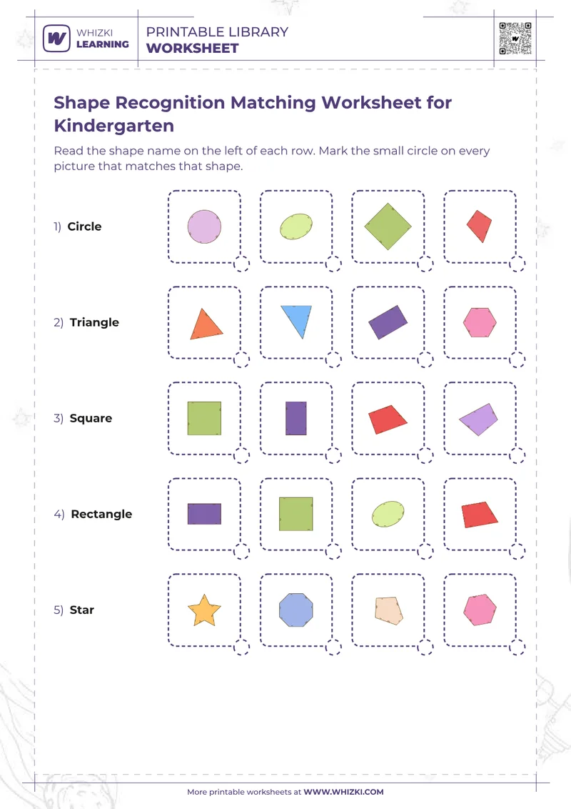Shape Recognition Matching Worksheet for Kindergarten