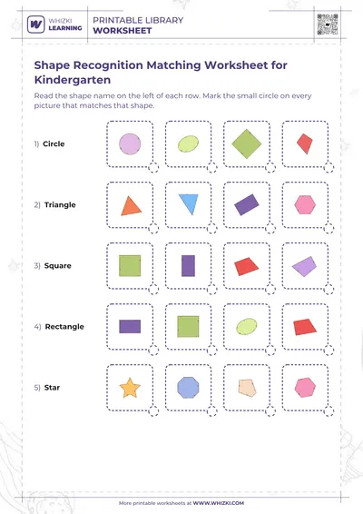 Shape Recognition Matching Worksheet for Kindergarten