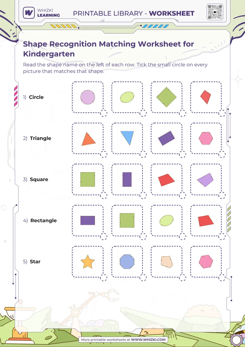 Shape Recognition Matching Worksheet for Kindergarten
