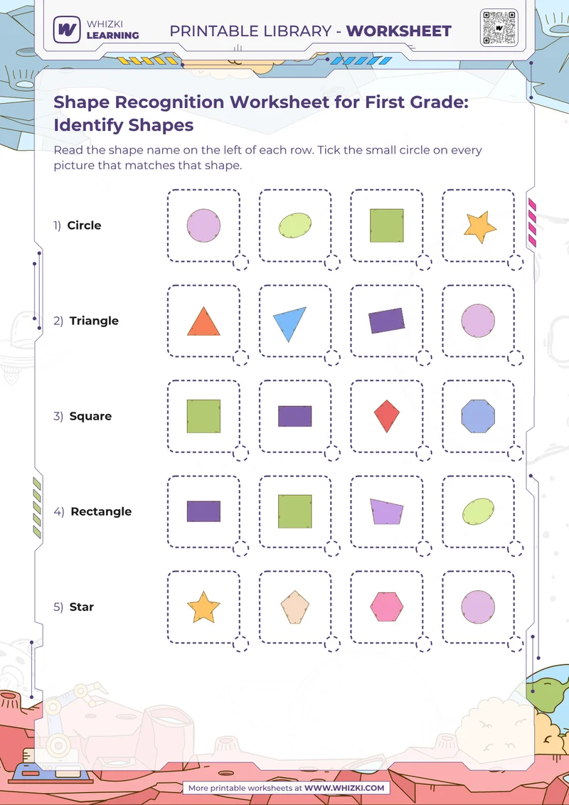 Shape Recognition Worksheet for First Grade: Identify Shapes