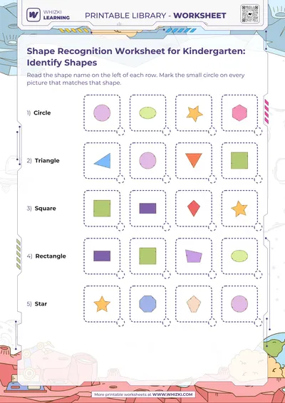 Shape Recognition Worksheet for Kindergarten: Identify Shapes