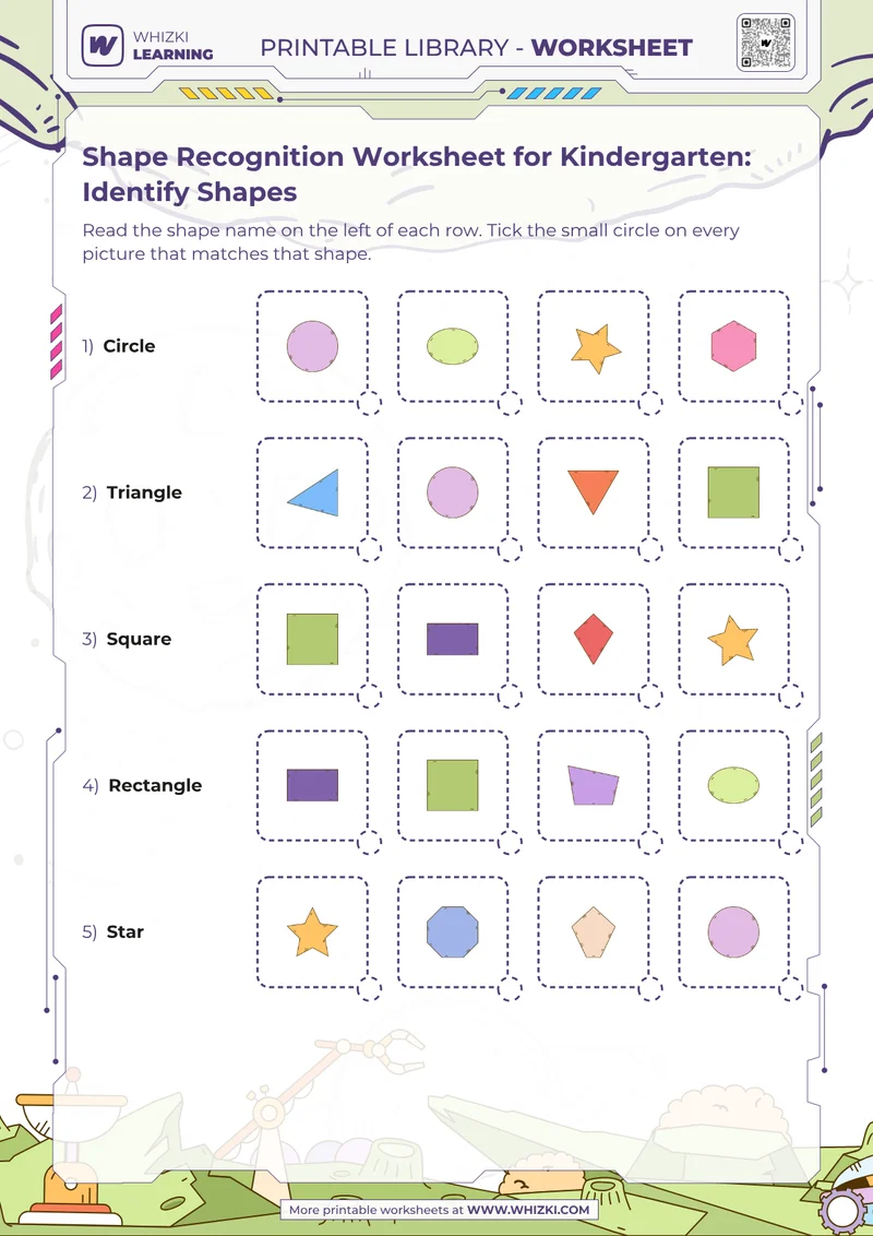 Shape Recognition Worksheet for Kindergarten: Identify Shapes