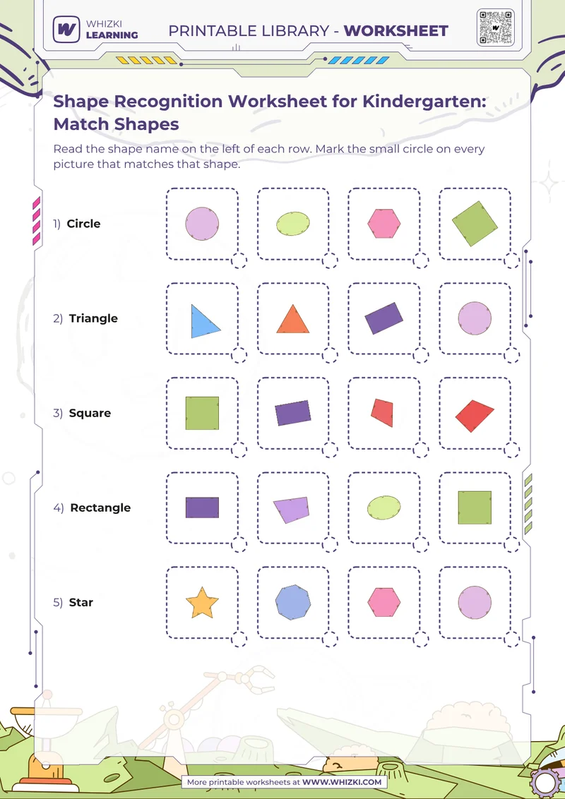 Shape Recognition Worksheet for Kindergarten: Match Shapes