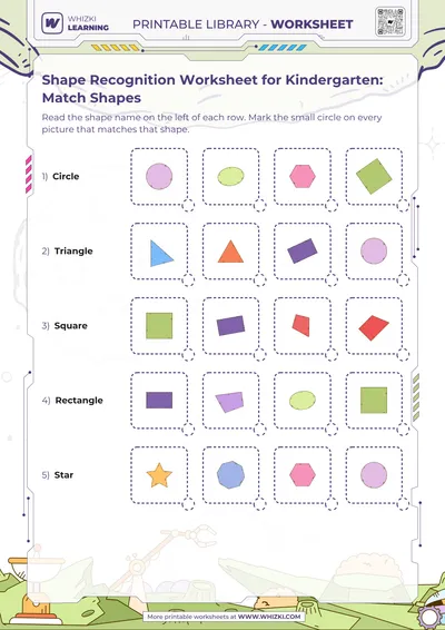 Shape Recognition Worksheet for Kindergarten: Match Shapes