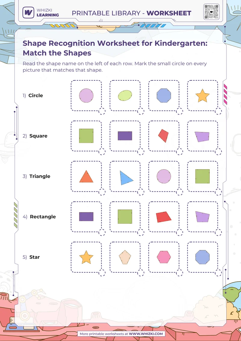 Shape Recognition Worksheet for Kindergarten: Match the Shapes