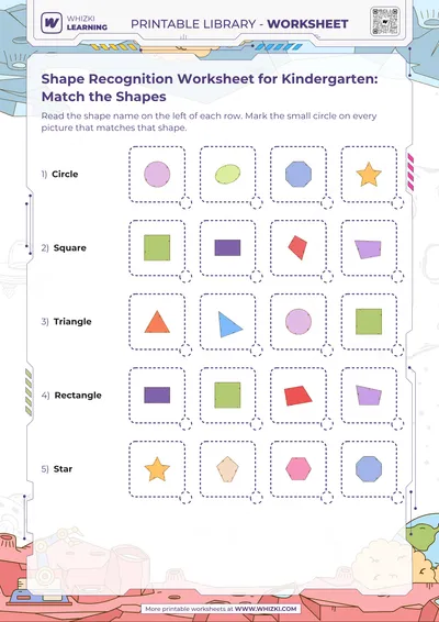 Shape Recognition Worksheet for Kindergarten: Match the Shapes