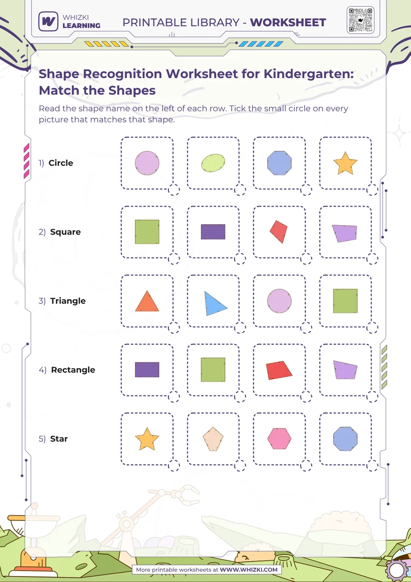 Shape Recognition Worksheet for Kindergarten: Match the Shapes