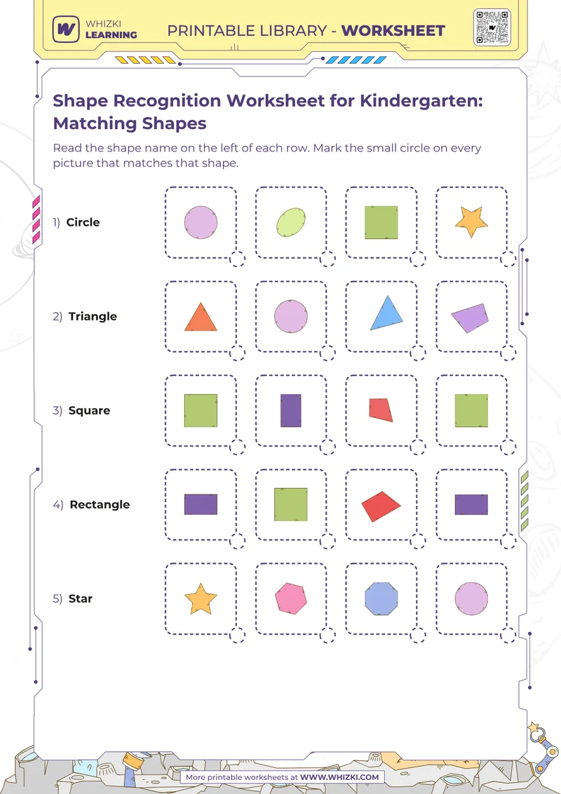 Shape Recognition Worksheet for Kindergarten: Matching Shapes