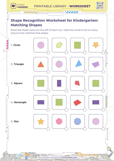 Shape Recognition Worksheet for Kindergarten: Matching Shapes