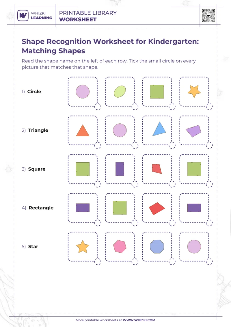 Shape Recognition Worksheet for Kindergarten: Matching Shapes