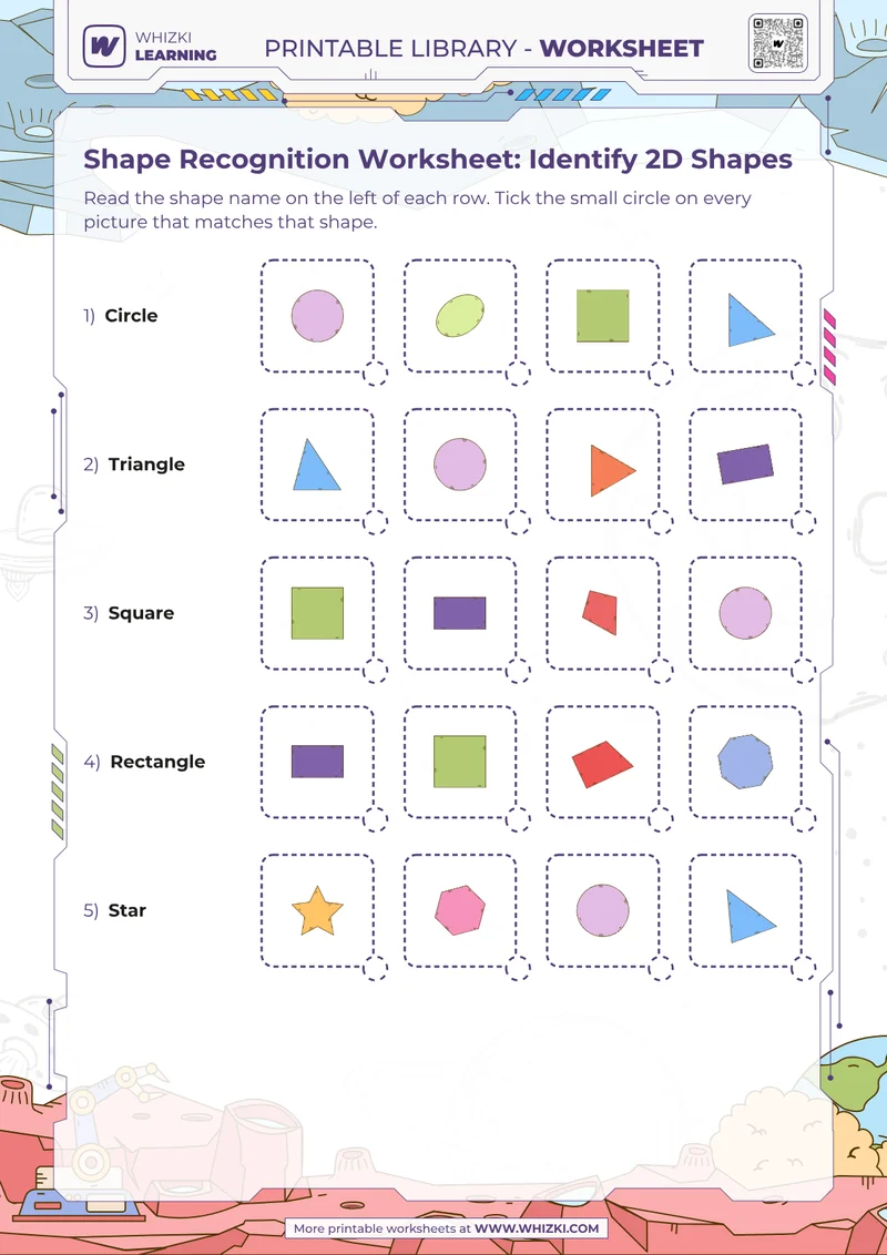Shape Recognition Worksheet: Identify 2D Shapes