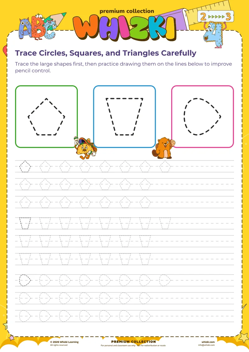 Trace Circles, Squares, and Triangles Carefully