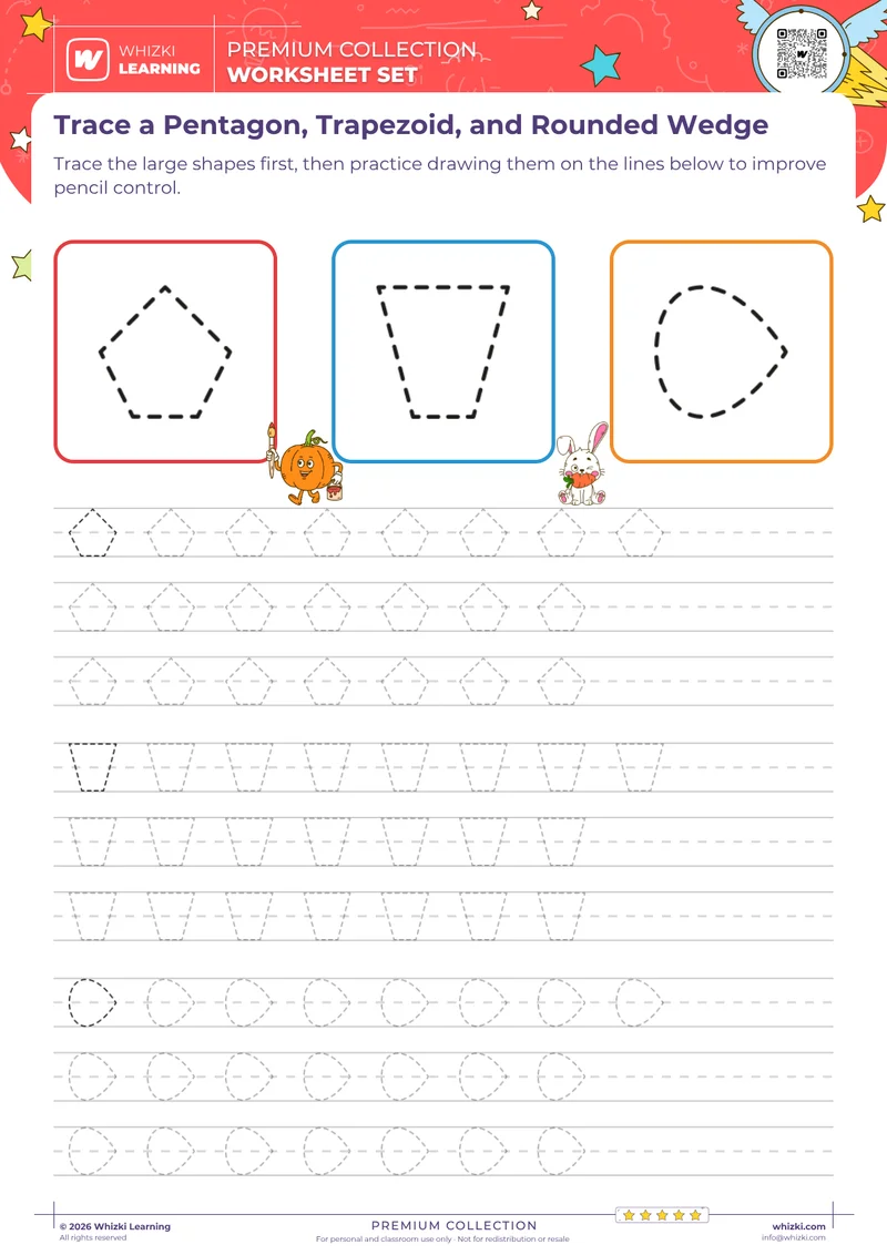 Trace a Pentagon, Trapezoid, and Rounded Wedge