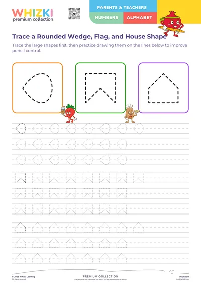 Trace a Rounded Wedge, Flag, and House Shape