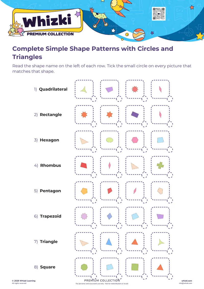 Complete Simple Shape Patterns with Circles and Triangles