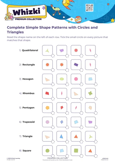 Complete Simple Shape Patterns with Circles and Triangles