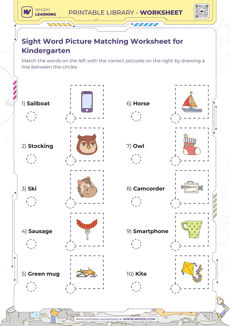 Sight Word Picture Matching Worksheet for Kindergarten