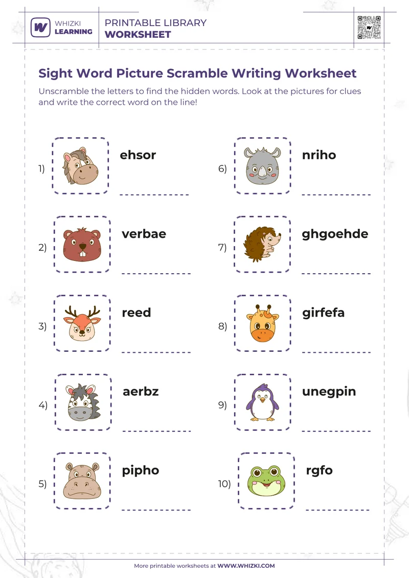 Sight Word Picture Scramble Writing Worksheet