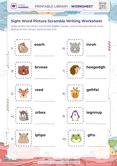 Sight Word Picture Scramble Writing Worksheet