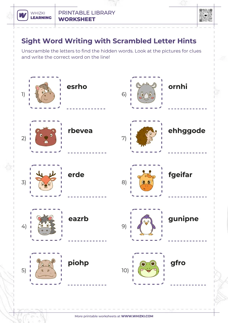 Sight Word Writing with Scrambled Letter Hints