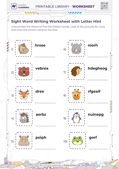 Sight Word Writing Worksheet with Letter Hint