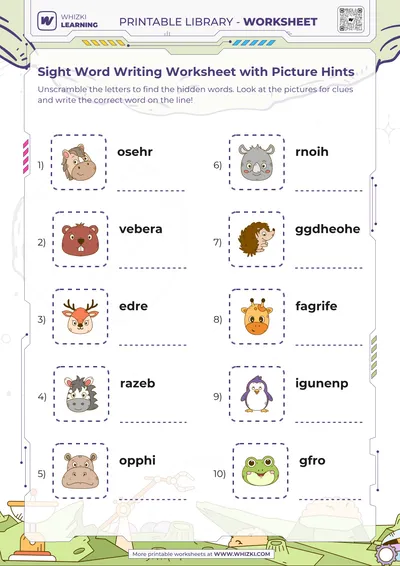 Sight Word Writing Worksheet with Picture Hints