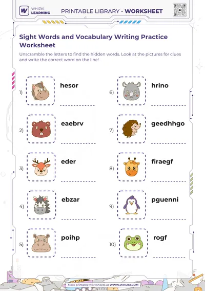 Sight Words and Vocabulary Writing Practice Worksheet