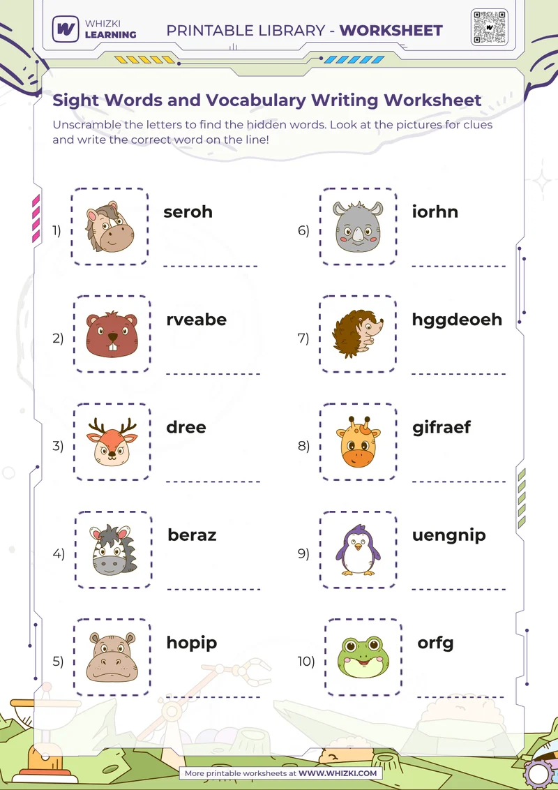 Sight Words and Vocabulary Writing Worksheet