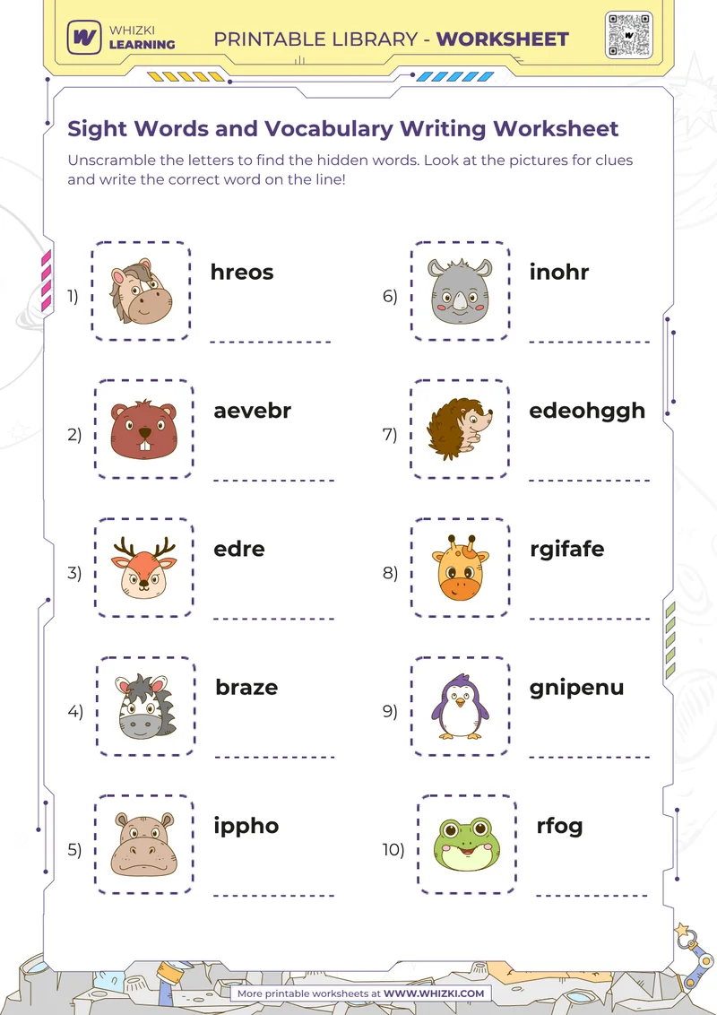 Sight Words and Vocabulary Writing Worksheet