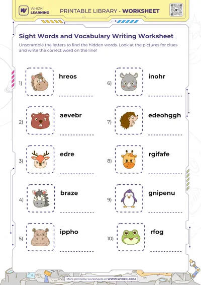 Sight Words and Vocabulary Writing Worksheet