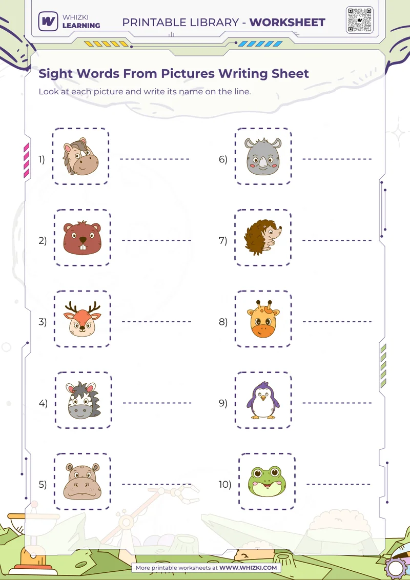 Sight Words From Pictures Writing Sheet