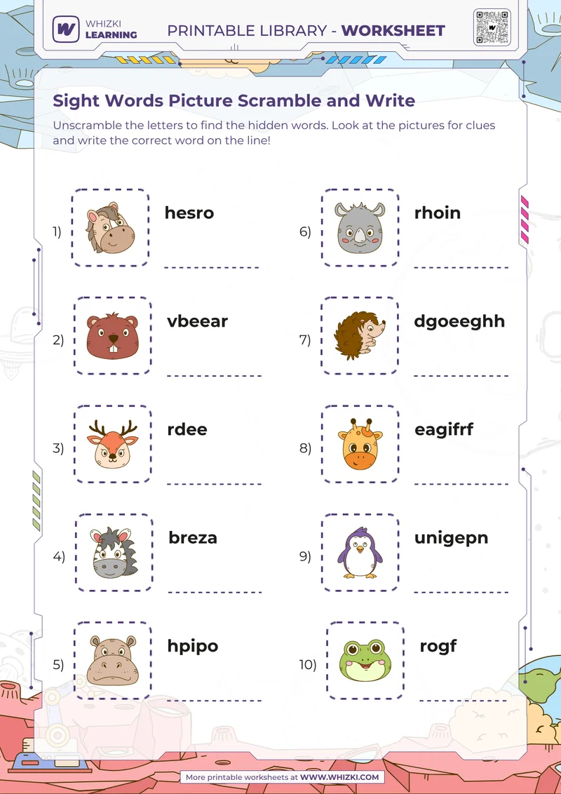 Sight Words Picture Scramble and Write