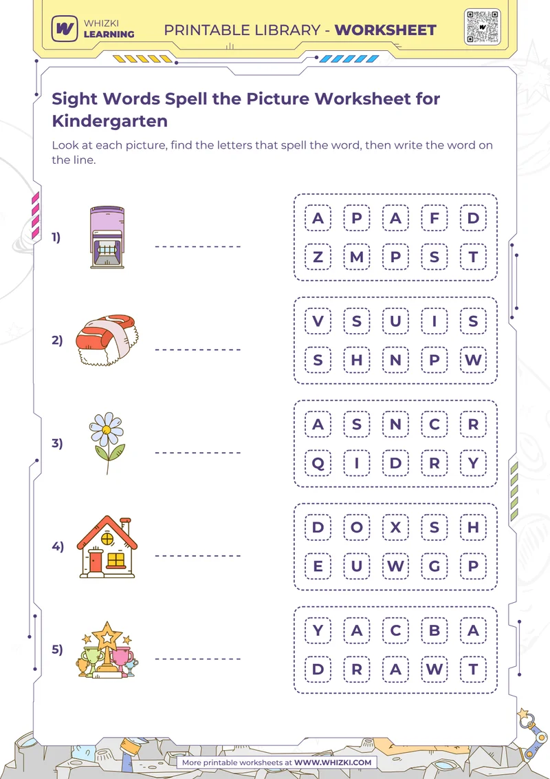 Sight Words Spell the Picture Worksheet for Kindergarten