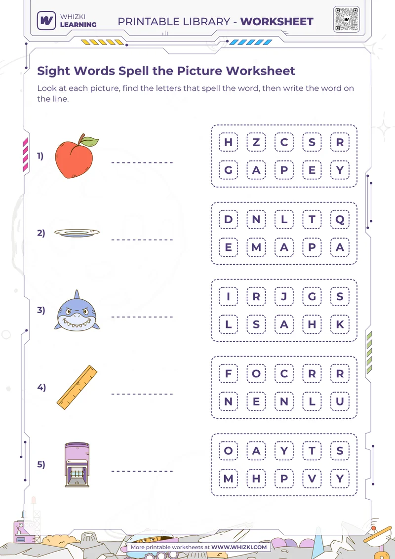 Sight Words Spell the Picture Worksheet